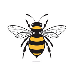 Fototapeta premium Cartoon illustration of a yellow and black bee insect with open wings