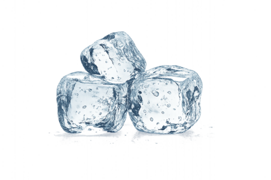Wet ice cubes cluster isolated on transparent background PNG
