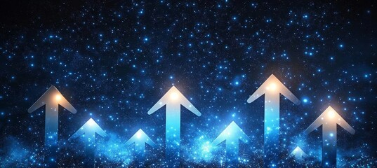 Upward Arrows Representing Economic Progress and Technological Advancement in a Digital Landscape