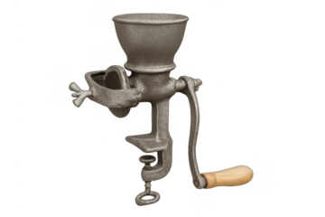 Vintage manual coffee grinder with crank and clamp