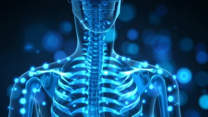 Glowing points illustrate chronic pain symptoms in fibromyalgia affecting the human body	