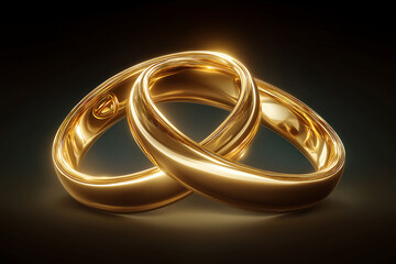 A luxurious, elegant logo of intertwined golden wedding rings symbolizing unity and love on a dark, glowing background