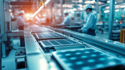 asian battery giga factory workers assembling modules soft tones photo style