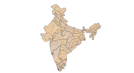 Detailed Political Map of India with States and Union Territories Outlined.