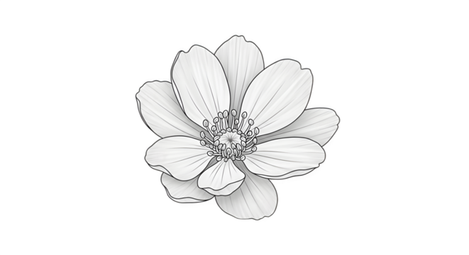 Detailed pencil sketch of a delicate flower blossom.