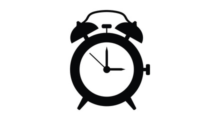Vintage alarm clock illustration in black and white silhouette
