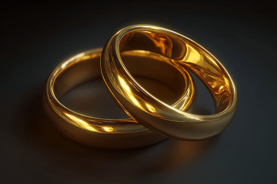 A luxurious, elegant logo of intertwined golden wedding rings symbolizing unity and love, with realistic reflections and soft highlights