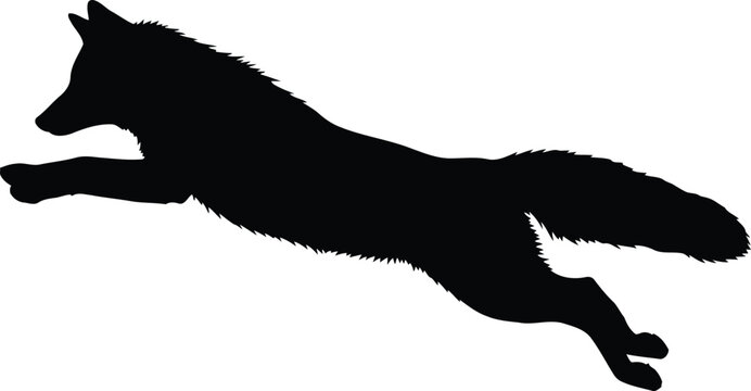 Dynamic fox silhouette leaping action