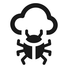 Cloud bug vector icon — cloud with malware insect symbol in minimal flat outline style for cybersecurity alerts, cloud system threats, virus detection, and modern digital UI design
