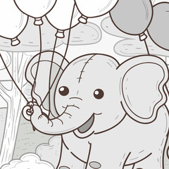 Charming Elephant Holding Balloons A Delightful Illustration.