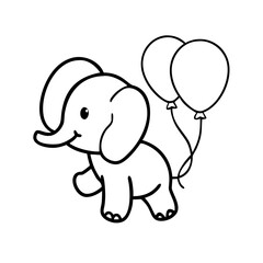 Cute Elephant with Balloons Outline for Coloring Book.