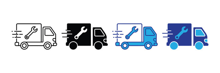 Mobile service truck icon with wrench symbolizing repair and maintenance, on white background, vector illustration for transport and workshop themes © Bar
