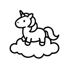 Cute Unicorn on Cloud Line Art Illustration for Children.