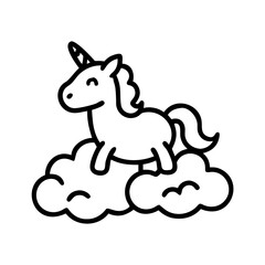Whimsical Unicorn on Clouds A Charming Line Art Illustration.