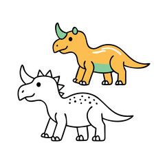Two Cute Triceratops Dinosaurs One Colored and One Black and White.