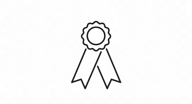A line art icon of an award ribbon, symbolizing achievement, victory, quality, and success. simple black vector illustration of a badge.