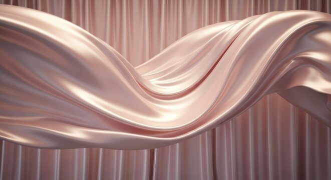 Elegant flowing rose gold silk fabric abstract background with vertical lines texture
