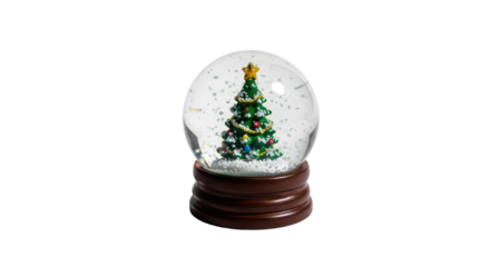 Snow globe with a Christmas tree inside isolated PNG with Transparent Background