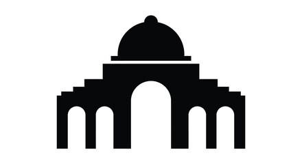 Architectural landmark silhouette featuring dome and arches in black and white silhouette