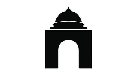 Triumphal arch silhouette with dome and archway in black and white silhouette