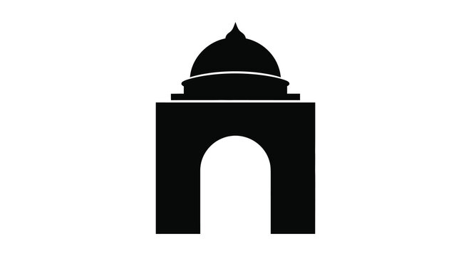 Triumphal arch silhouette with dome and archway in black and white silhouette