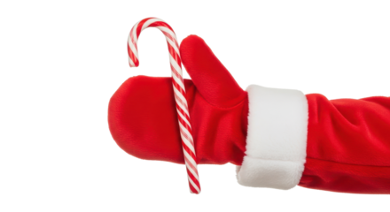 Santa Claus holds a candy cane in his hand isolated PNG with Transparent Background