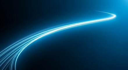Abstract blue light trail flowing across a dark background, representing data