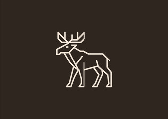 A minimalist moose line logo built with long elegant strokes outlining the head and antlers, symbolizing strength, wilderness, and majesty, created as a modern clean vector illustration concept