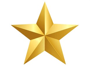 Obraz premium A glossy, 3D five-pointed star is angled. Metallic golden gradients create depth and dimension. Isolated on white