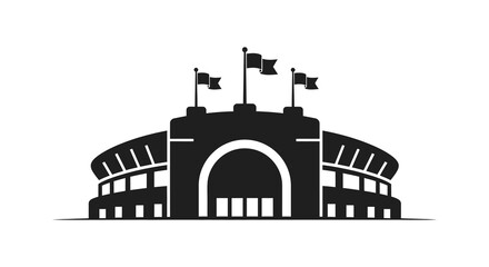 Stadium silhouette with flags flying on top simple and minimalist design silhouette