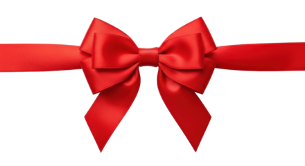 Elegant red ribbon bow for gift or decoration isolated PNG with Transparent Background