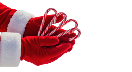 Santa hands holding Candy Canes forming a heart isolated PNG with Transparent Background