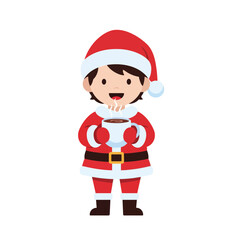 Festive Cheer A Santa-Clad Child Enjoying Hot Cocoa - Perfect for Holiday Designs!