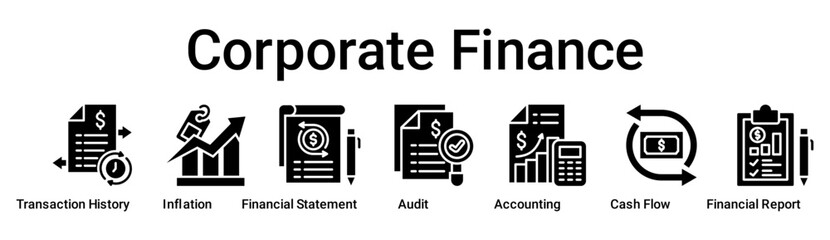 Corporate Finance banner web icon vector illustration concept for business with icon of Transaction History, Inflation, Financial Statement, Audit, Accounting, Cash Flow, Financial.