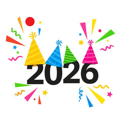 Happy New Year 2026 Celebration with Party Hats, Confetti, and Fireworks – A Festive Countdown