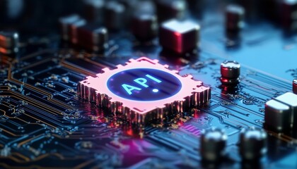 Abstract Concept Presentation Depicts Modern API Connection as a Key Software Tool for Applications