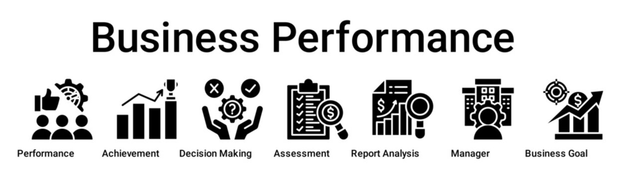 Business Performance banner web icon vector illustration concept for business with icon of Performance, Achievement, Decision Making, Assessment, Report Analysis, Manager, Business.