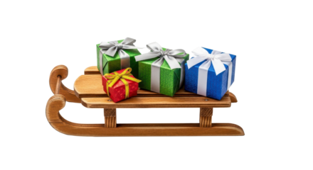 Christmas gifts on a wooden sled isolated PNG with Transparent Background