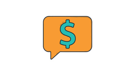 Obraz premium Vibrant illustration of a dollar sign inside an orange speech bubble, symbolizing financial communication, pricing, cost, value, and money-related discussions. Perfect for business, finance, and e-com