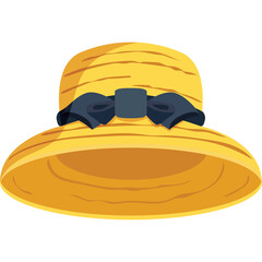 Yellow Straw Sun Hat with Dark Blue Ribbon Accent for Women Beachwear Accessory