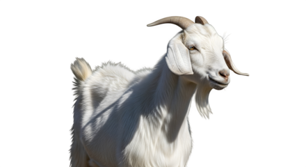 Majestic white goat with horns standing proudly against a