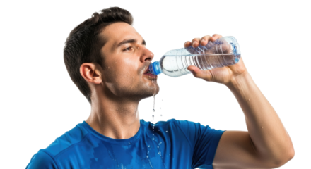 Man Drinking Water from Bottle Isolated on Transparent PNG Background