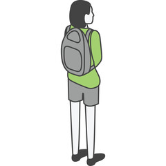 Young Woman Standing Outdoors Wearing Casual Outfit and Backpack With Transparent Background