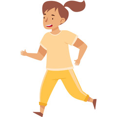 Young Girl Running With Enthusiasm Wearing A Yellow T Shirt And Yellow Pants With Brown Hair In A Ponytail Isolated On A Transparent Background Energetic Activity And Fun