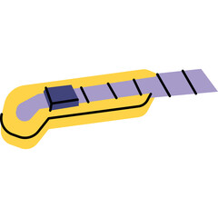 Yellow Utility Knife With Purple Blade and Black Outline on White Background