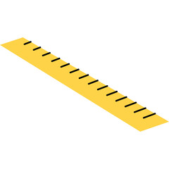 Yellow ruler with black markings and transparent background educational tool for measurement and precision in school and office settings