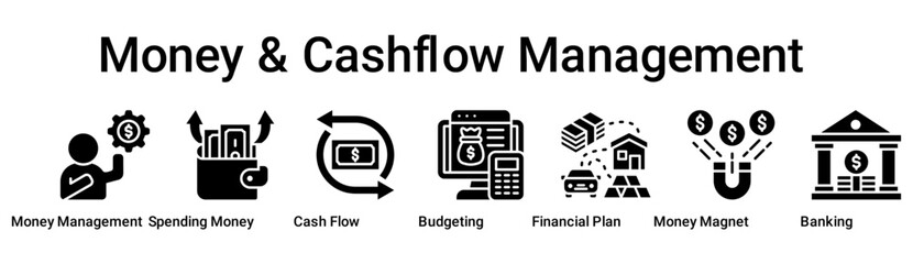 Money & Cashflow Management banner web icon vector illustration concept for business with icon of Money Management, Spending Money, Cash Flow, Budgeting, Financial Plan, Money Magnet.