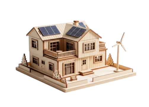 Eco-Friendly Model House with Solar Panels Isolated on Transparent PNG Background - Powered by Adobe