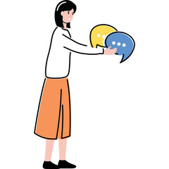 Young Woman Holding Speech Bubbles Communication Concept in White Background Transparent PNG Image