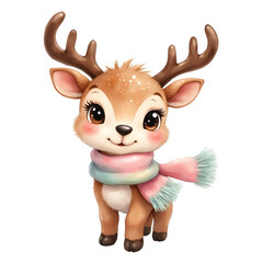 Fototapeta premium Watercolor Winter Animal Clipart Set with Cute Penguin, Polar Bear, Fox, Reindeer & More – Soft Icy Pastel Snowy Animals, High-Quality PNG, Transparent Background